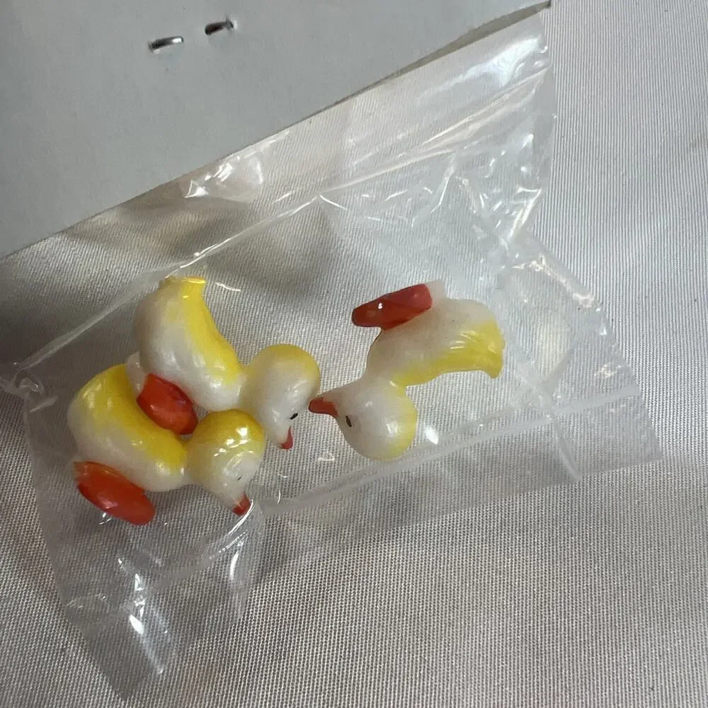 Vintage Hand Painted Duck Miniatures Set of 6 Plastic Yellow Ducklings Mini Tiny